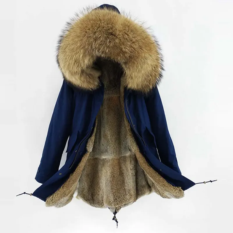 Navy blue long Новинка, мужская зимняя куртка, длинная парка, пальто с натуральным мехом, меховая подкладка, большой бренд, Толстая куртка с воротником из меха енота, теплая верхняя одежда - Цвет: Navy blue long