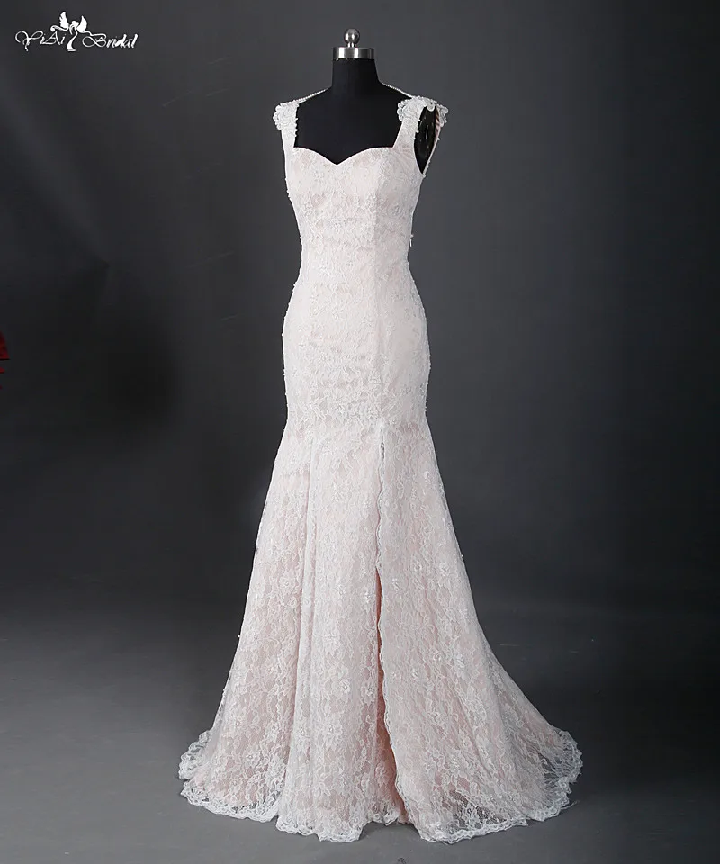 Пикантное свадебное платье RSW848 с высоким разрезом открытой спиной жемчужными