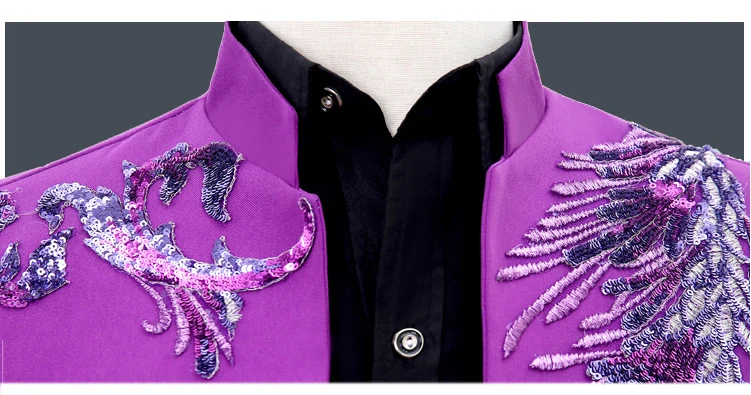 

Fashion Suits Men 2019 Stage Bright Hip Hop Decals Collar Mens Performance Suit Straight Designs Clothing Two Piece Set Coat