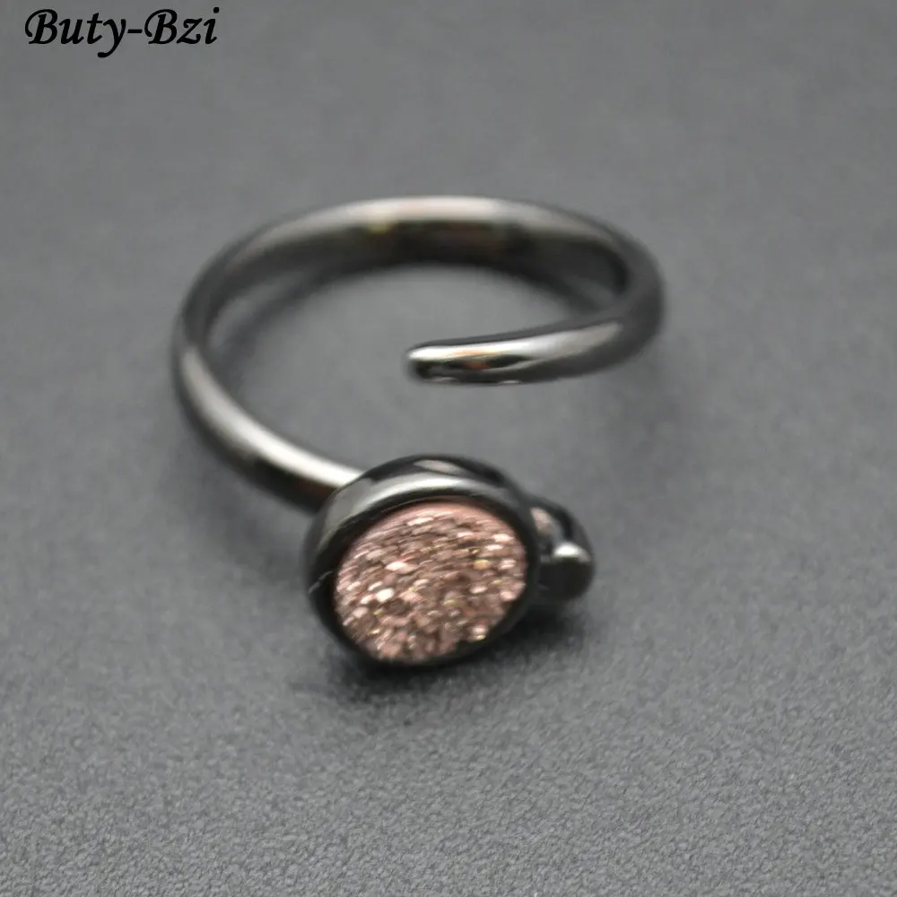 Природный камень Drusy круглый кабошон пистолет металлические цветные кольца