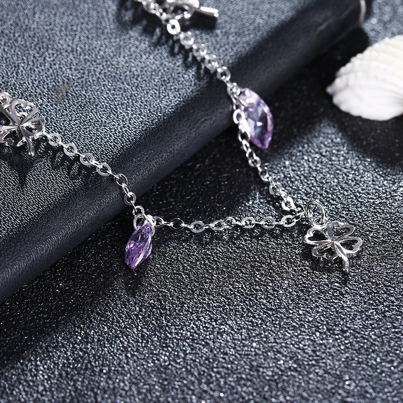 Женские ножные браслеты из серебра 100% пробы модные блестящие ювелирные изделия