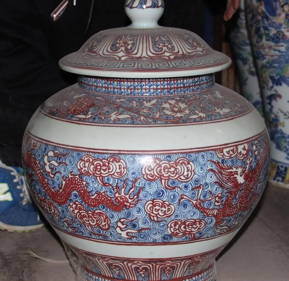 19&quot Old Dynasty Blue White Porcelain Dragon Loong General Tank Vase Pot Statue | Дом и сад