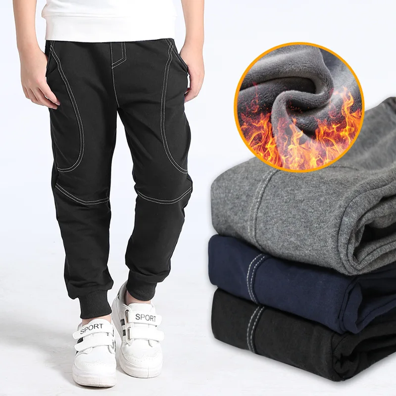 Хлопковые зимние теплые штаны для мальчиков подростков Плюс флисовые детские