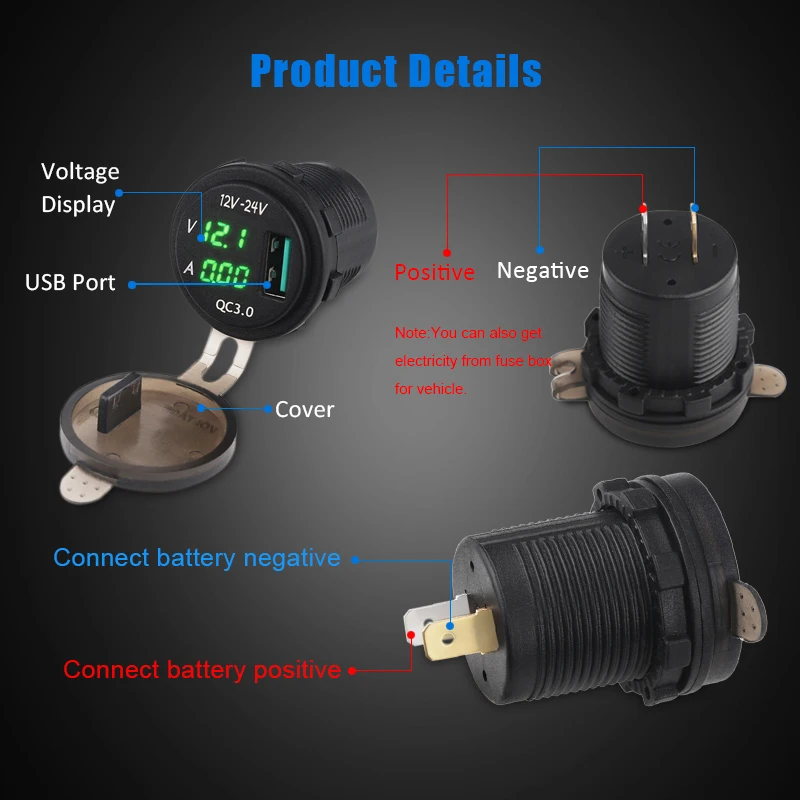 ADPOW 12 24 в USB зарядное устройство розетка светодиодный цифровой дисплей для