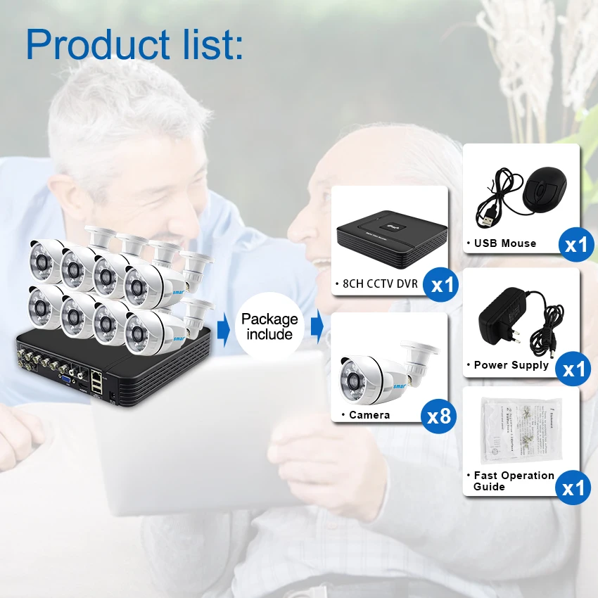 Smar 8CH 1080P HDMI выход DVR AHD система видеонаблюдения 8 шт. 1.0MP/2.0MP наружная камера P2P видео