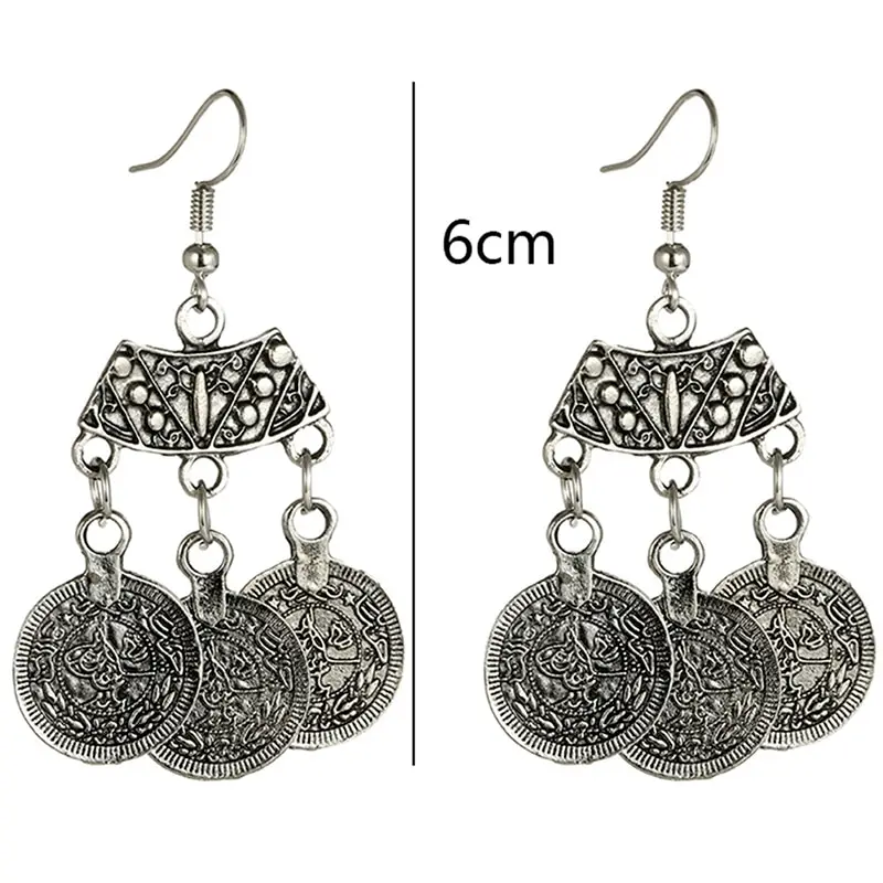 1 пара серьги с подвеской для монет богемные этнические крючками хиппи тибетский