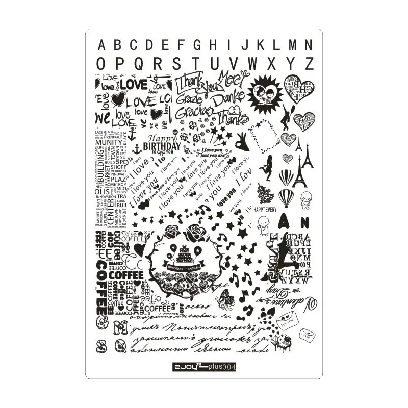 Размера плюс пластины для штамповки ногтей Письмо Сердце башня звезда Рождество