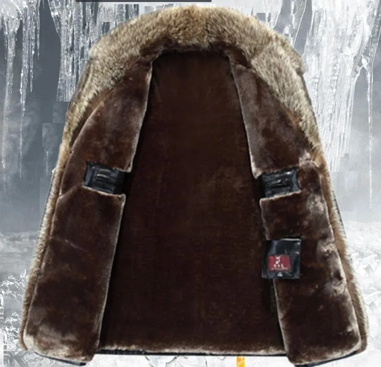 Меховая зимняя куртка новинка 2019 Мужская модная Толстая теплая кожаная пальто