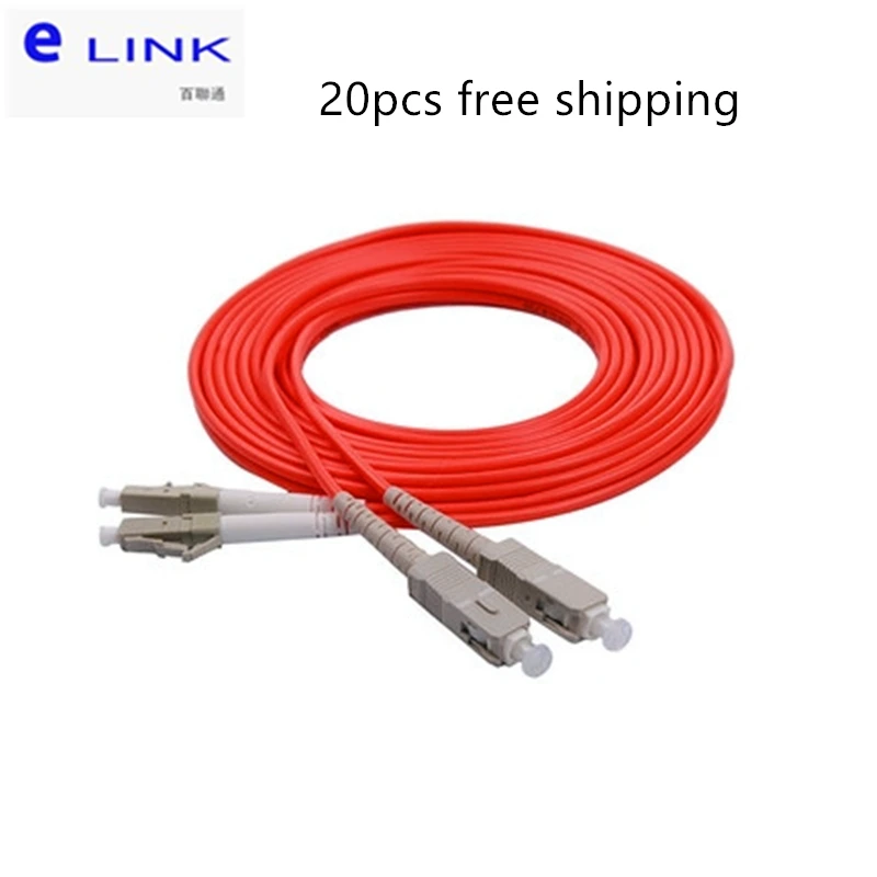 20pcs LC UPC TO SC UPC fiber optic patch cords duplex multimode 2.0mm 50/125um cable optical fibre jumer free shipping ELINK