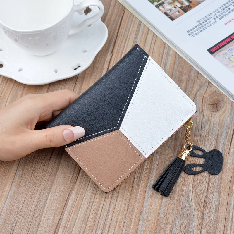 

UOSC Geometric Women Cute Pink Wallets Pocket Purse Card Holder Patchwork Wallet Lady Female Fashion Short Coin Burse Money Bag