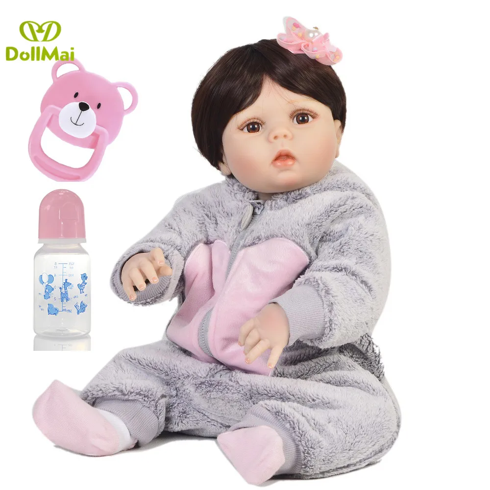 

23"57cm Girl baby reborn silicone doll bebes reborn corpo de silicone inteiro bonecas toys gift