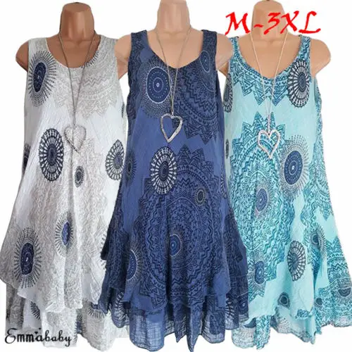 2018 Летняя женская Повседневная Свободная Цветочная мини рубашка без рукавов