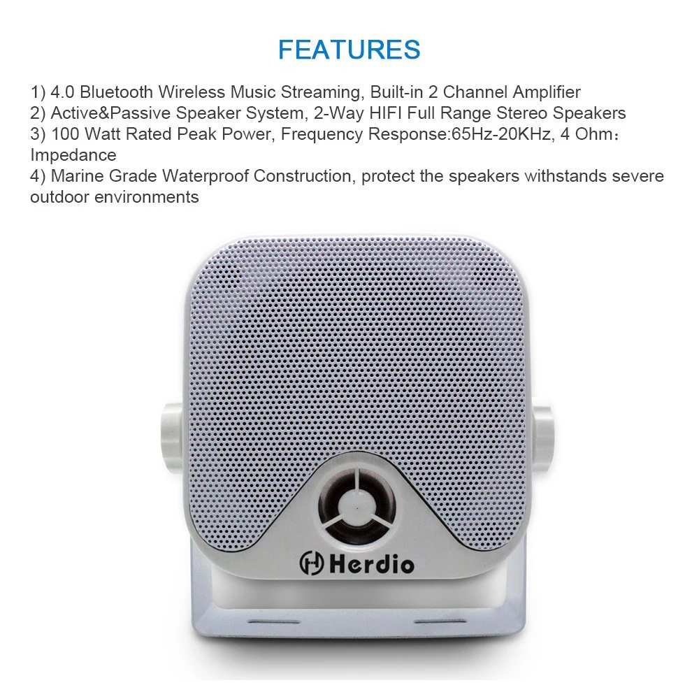 Водонепроницаемый морской Bluetooth коробка Динамик 100W аудио " 2 варианта сверхмощный звук музыки Системы для лодки ATV UTV поверхность настенный кронштейн для телевизора