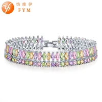 fym brand 19cm 3 colors silver color bracelets bangles for women luxury zircon crystal wedding jewelry bracelet femme