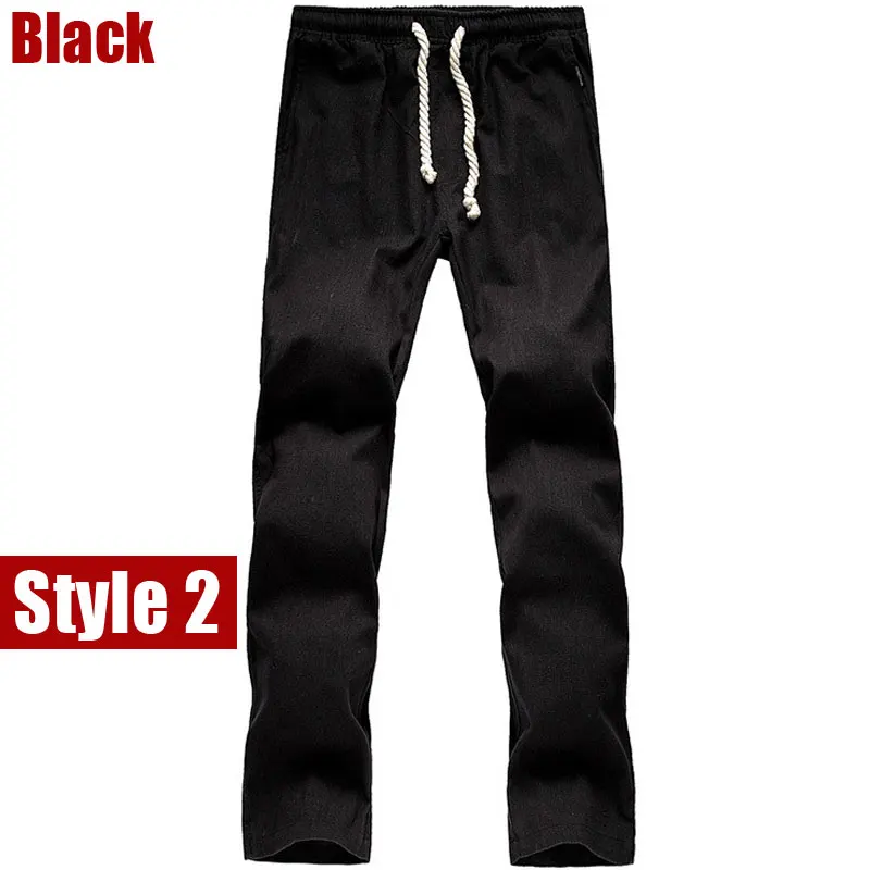 Style2 Black Брендовые новые мужские хлопковые льняные повседневные штаны, мужские однотонные тонкие дышащие штаны для бега, спортивные штаны размера плюс M-XXXXL, прямые брюки - Цвет: Style2 Black