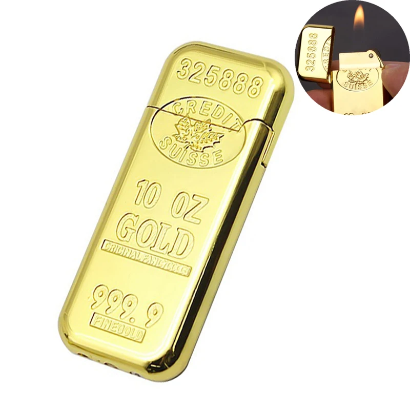 100 шт/партия, форма Bullion, прикуриватель, креативное металлическое колесо-Кресало, газовые зажигалки, бутановый воспламенитель, золото
