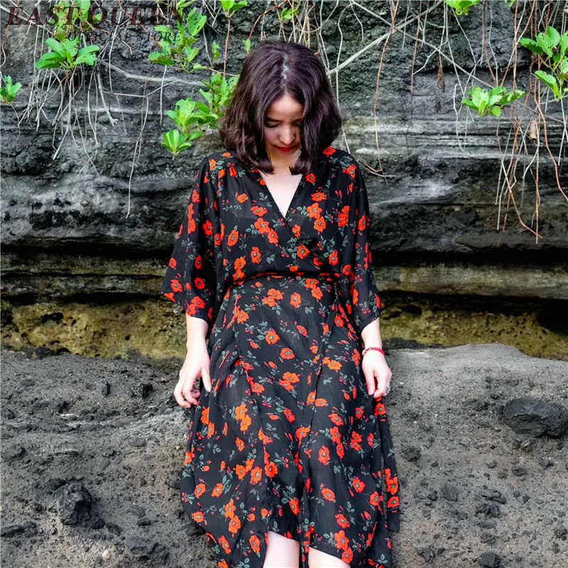 Женские кимоно с цветочным принтом летнее пляжное японское платье для женщин