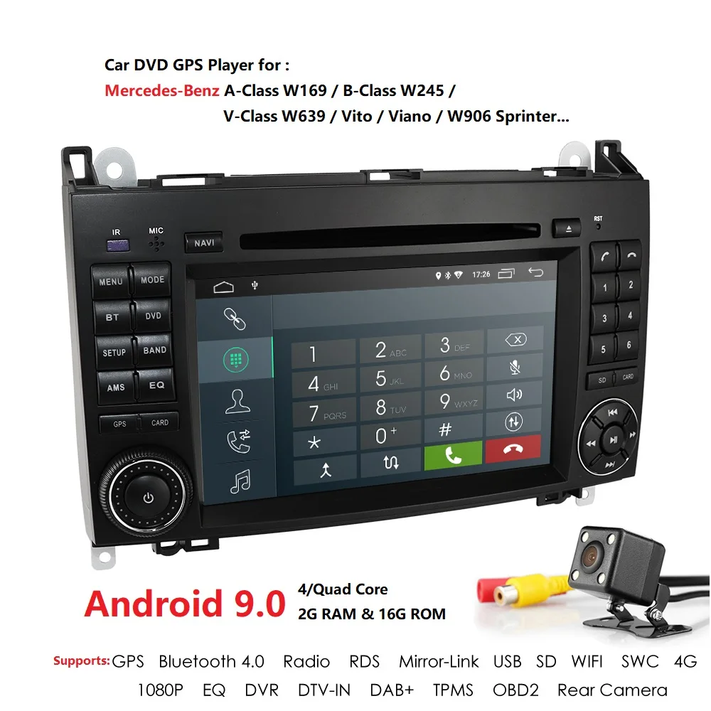 Hizpo 2din Android9.0 четырехъядерный CarDVD для Benz Sprinter W169 W245 W906 Viano Vito W639 B200 с wifi gps навигационное Радио 2 грамма