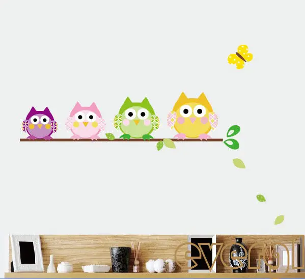 Горячее предложение 4 Красочные Совы бабочки дети Детская Настенная Наклейка