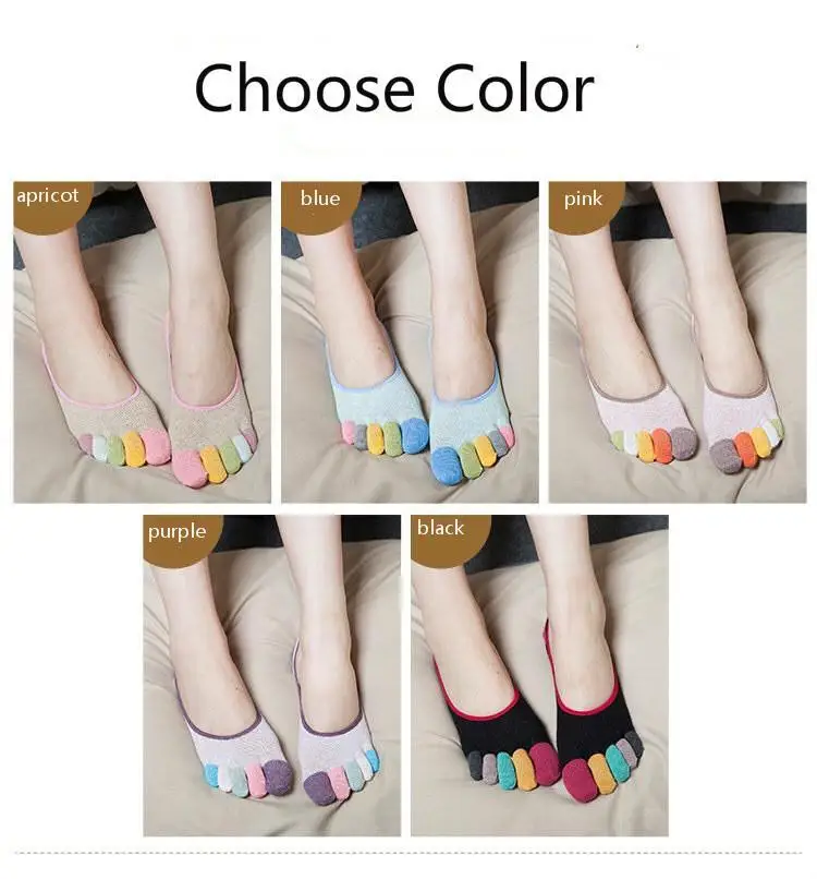 Для женщин летние водонепроницаемые короткие Нескользящие силиконовые Toe Low Cut Скрытая носки хлопковые невидимые пять пальцев Chausette Femme красочный Повседневное