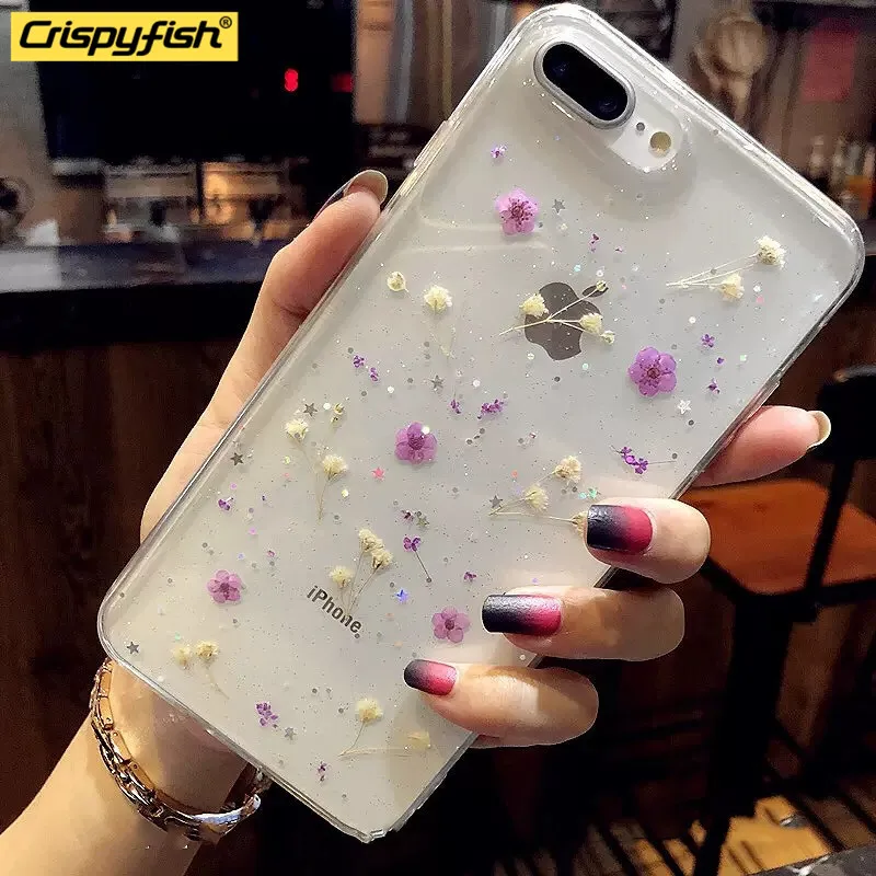 Прозрачный мягкий силиконовый чехол Crispyfish для iPhone 6 6s 7 8 Plus X Xs Max XR с цветочным