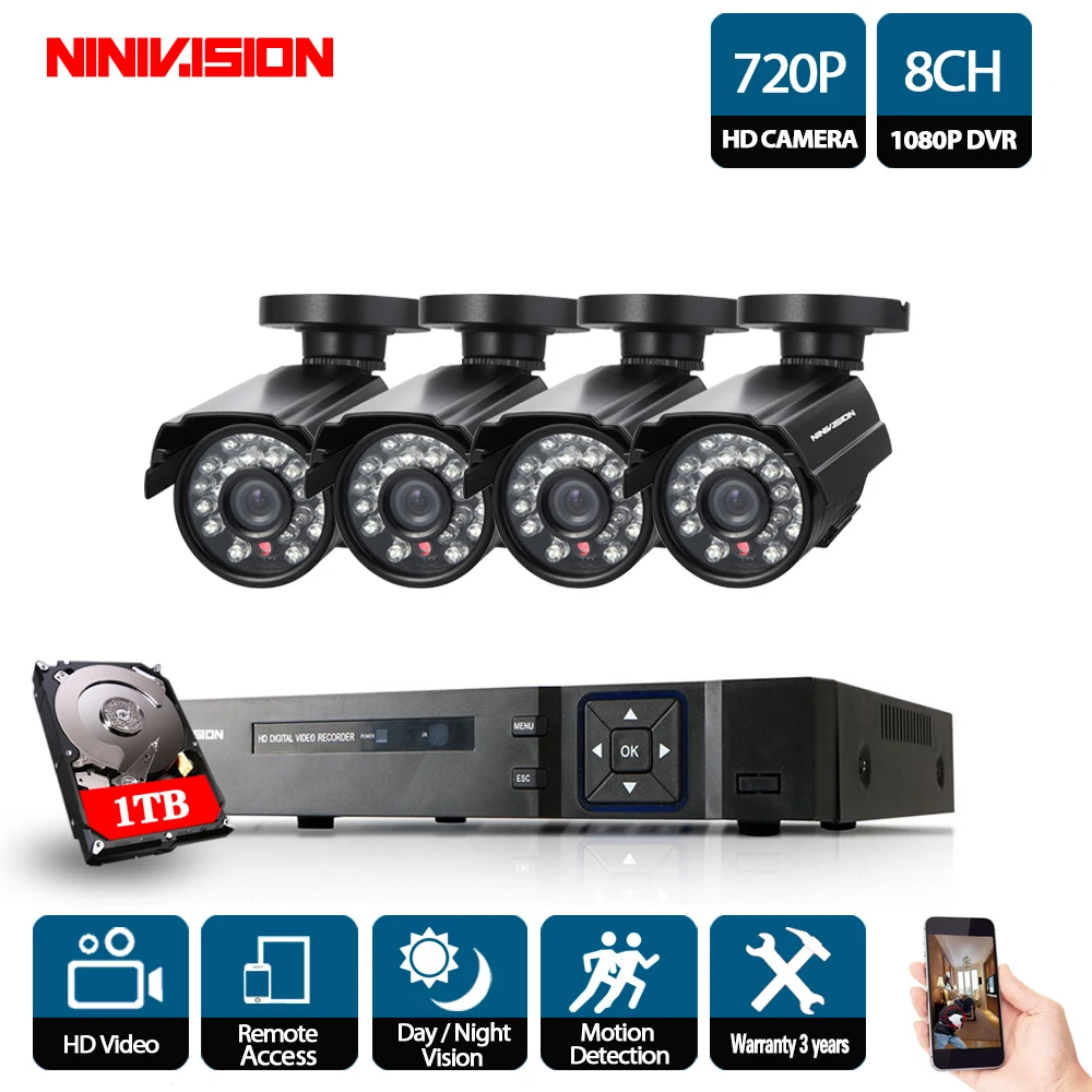 Камера видеонаблюдения 8 каналов 1080N 720P DVR NVR AHD 4 шт. 1 0 МП|camera cctv system|cctv systemcctv system kit |