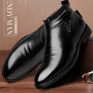 Мужские ботинки челси в деловом стиле, Зимние ботильоны, мужские кожаные ботинки на молнии, ботинки на толстом искусственном меху для снега, Мужская зимняя Классическая обувь