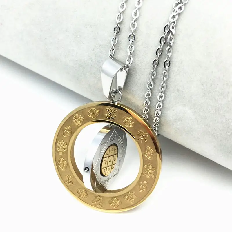 

Men's Creative Design Rotating Chinese Zodiac Stainless Steel Pendant Necklace Nine Palaces Eight Diagrams Amulet Jewelry Gift