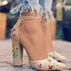 Туфли XingDeng женские с цветочным принтом, вечерние туфли-лодочки на высоком каблуке-шпильке, заостренный носок, с вышивкой, с ремешком, туфли-лодочки