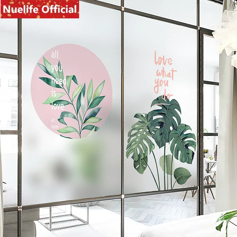 

57x90cm Tropical green plant pattern frosted window film toilet living room kitchen office shop opaque window glass film