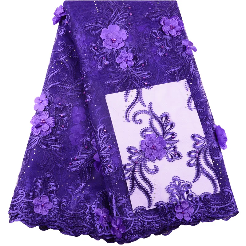 

High Quality African Tulle Lace Fabric With Beautiful Beads White 3D Flower Pattern Design French Net Lace For Wedding S1445