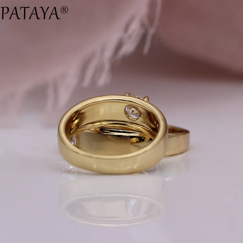 Женские блестящие кольца PATAYA простые круглые под розовое золото 585 пробы и белые