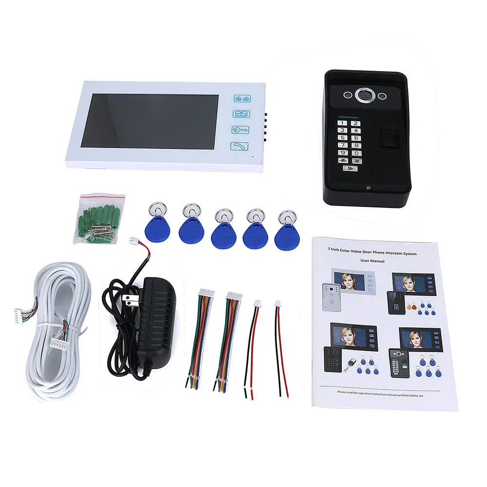 7-дюймовый радиочастотный идентификатор отпечатков пальцев видеодомофон