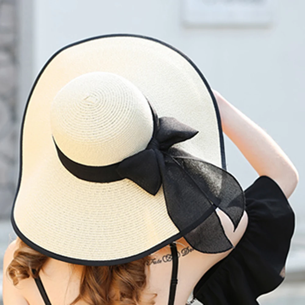 Кепка женская летняя соломенная с бантом и защитой от солнца | Аксессуары для