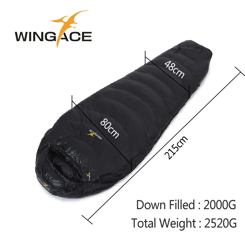 WINGACE, зимние спальные мешки для кемпинга, 2000 г, 3000 г, 4000 г, утиный пух, спальный мешок для взрослых, для мам, для путешествий, водонепроницаемый, uyku tulumu - Цвет: Black 2000G