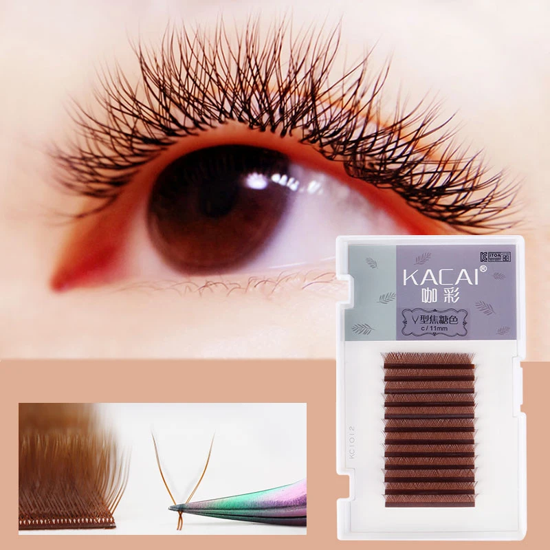 

Y shape caramel color mink eyelashes split tips ellipse eyelash extention Automatic flowering dense camellia lash root magnetic