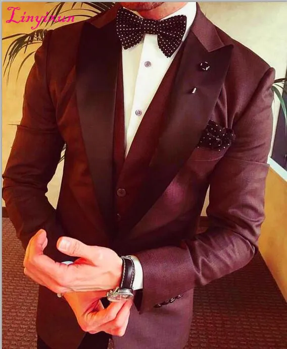 

Linyixun 2021 Latest Coat Pant Design Burgundy Groom Men Suits Slim Fit 3 Piece Tuxedo Custom Blazer Prom Suit Masculino