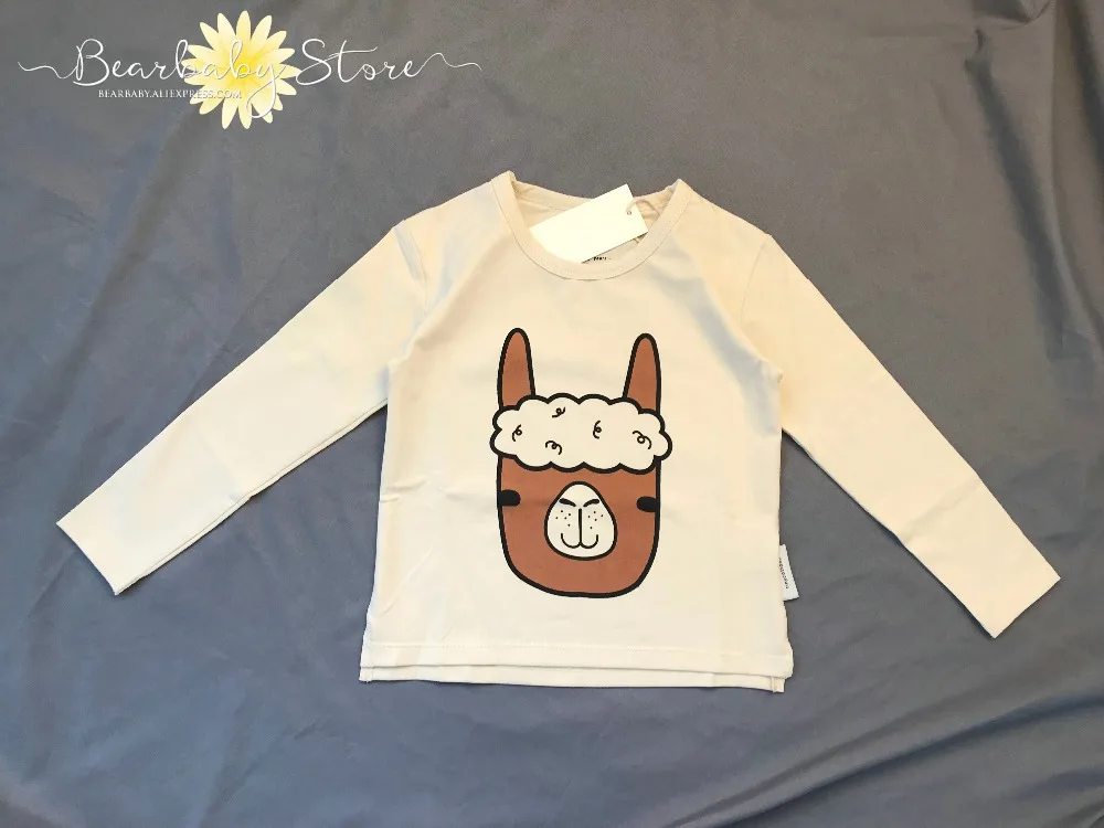 Autumn Winter Kids boys girls Children Clothing Sets TC White/Brown Alpaca Head Print Long Sleeved T-shirt and Pants | Детская одежда и