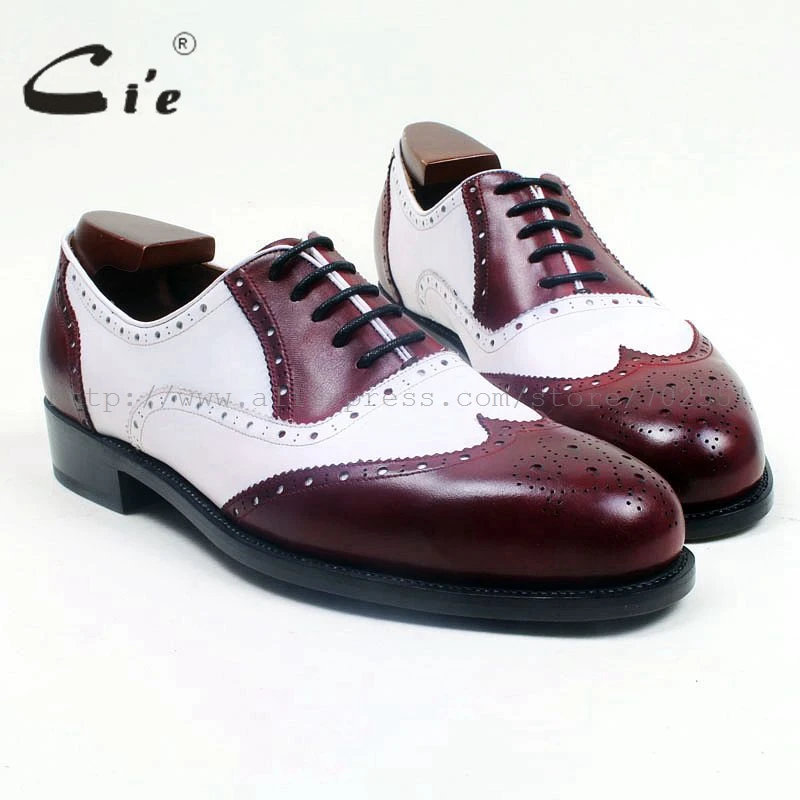 cie Round Toe Full Brogues Lace-Up Mix Colors Wine/White Handmade Genuine Leather Bottom Outsole Breathable Men's Shoe OX518 | Обувь