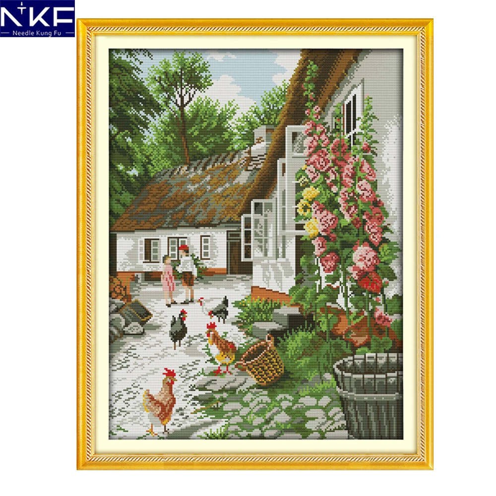 

NKF Farmyard scenery style needlepoint Christmas stocking kits counted cross stitch embroidery designs for home decoration