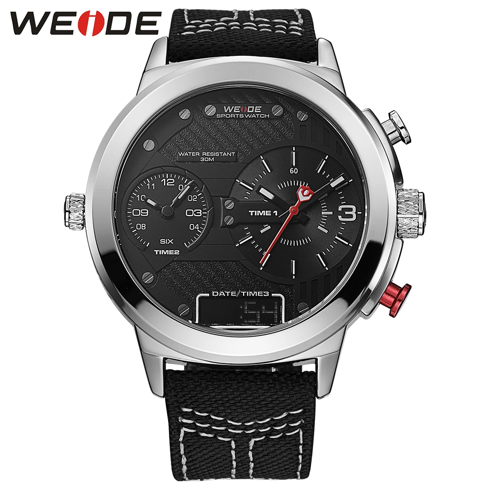 WEIDE повседневные Оригинальные нейлоновые двойные часовые зоны круглые большие