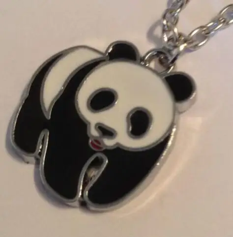 Винтажный серебряный с эмалью изображением панды С черепашками-с украшением в