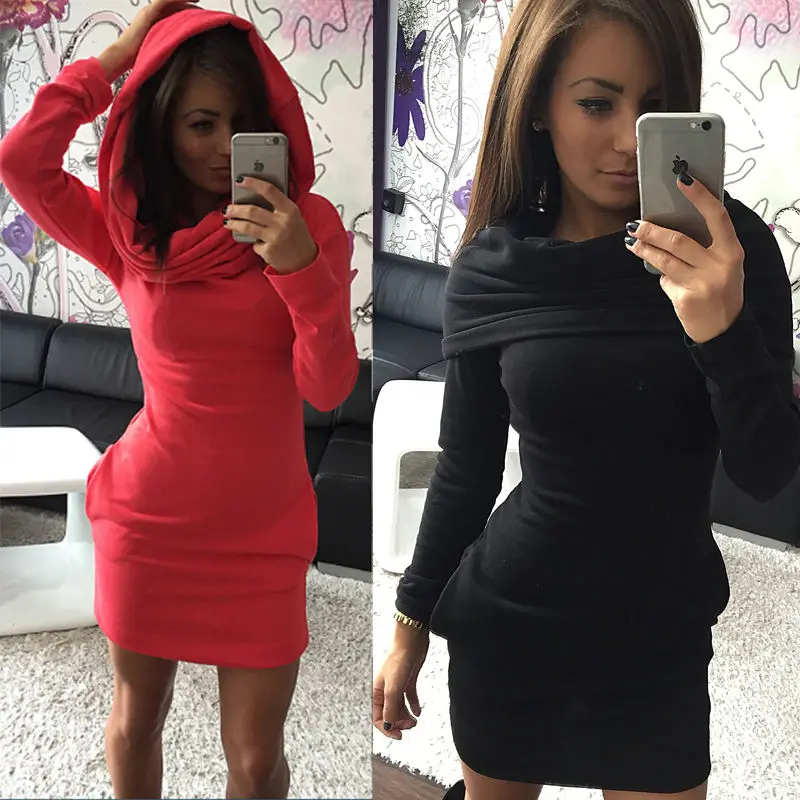 Новые модные женские повседневные толстовки с длинным рукавом мини-платье
