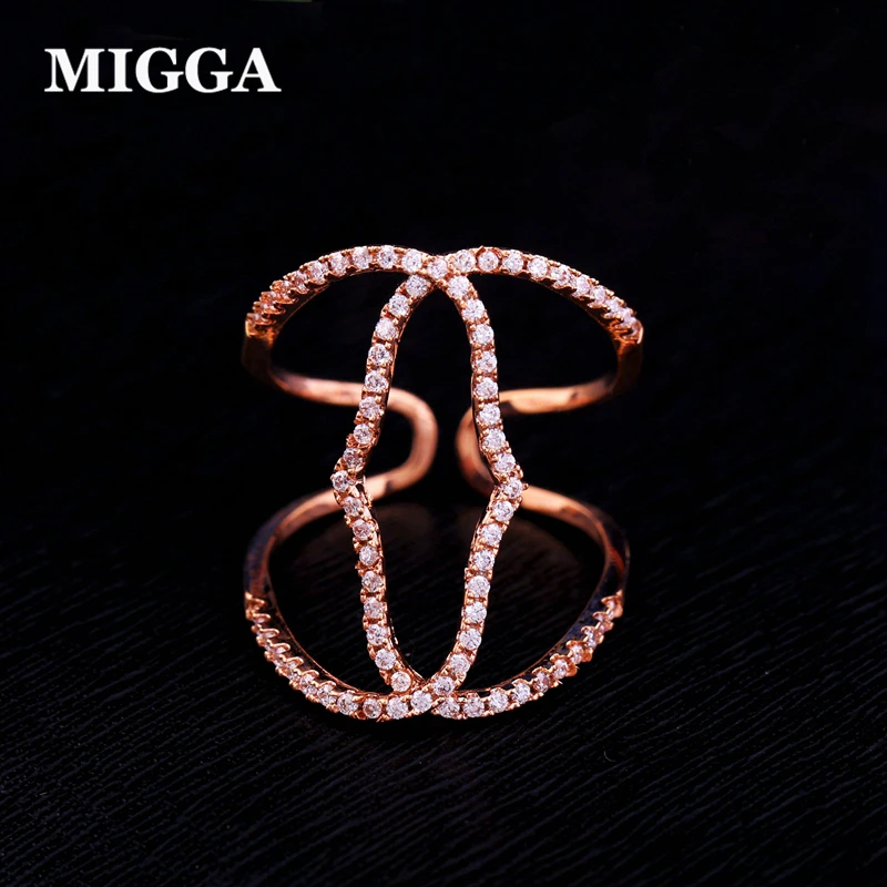 MIGGA модное геометрическое кольцо с микрозакрепкой из фианита большое открытое