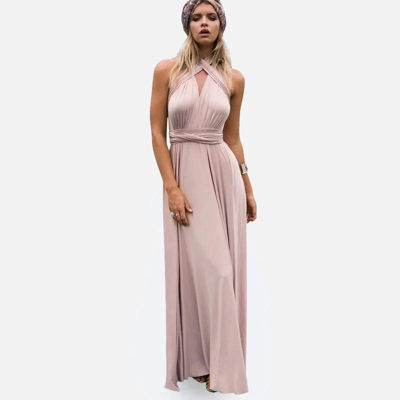 Pearl Pink QIUXUAN/27 цветов, летнее, сексуальное, макси, вечерние платья, многоканальное, свободное, Бандажное, длинное платье, без рукавов, платье-трансформер, бесконечность - Цвет: Pearl Pink