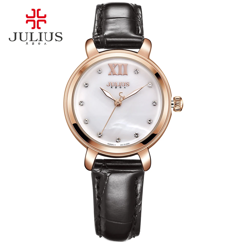 Розовые часы JULIUS с кожаным браслетом женские для женщин водонепроницаемые