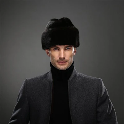 Black IANLAN французские мужские шапки-бомберы из натурального меха норки, теплые зимние шапки для улицы IL00237 - Цвет: Black