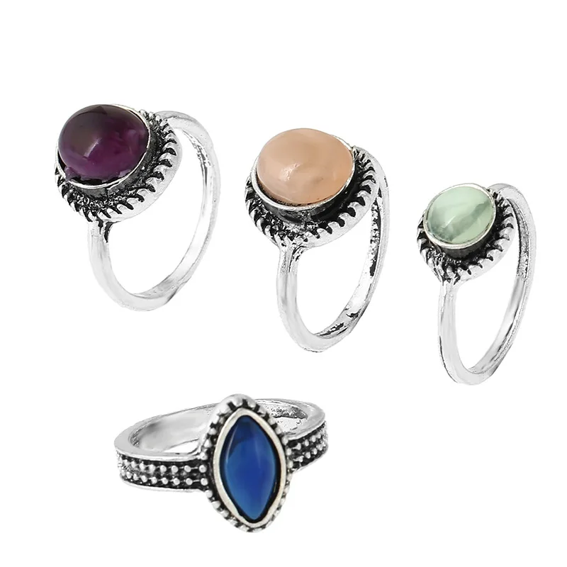 1 Набор винтажное античное кольцо из натурального камня с 4 вида цветов модные