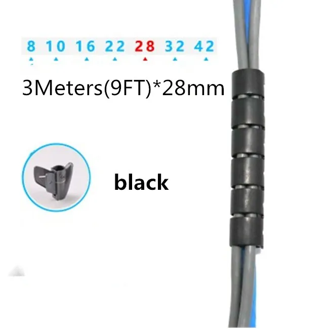 3Meters x28mm(black KEITHNICO Кабельный органайзер провода управление протектор устройства для сматывания кабеля спиральная трубка рукав настольный компьютер шнур питания для хранения обёрточная бумага - Цвет: 3Meters x28mm(black