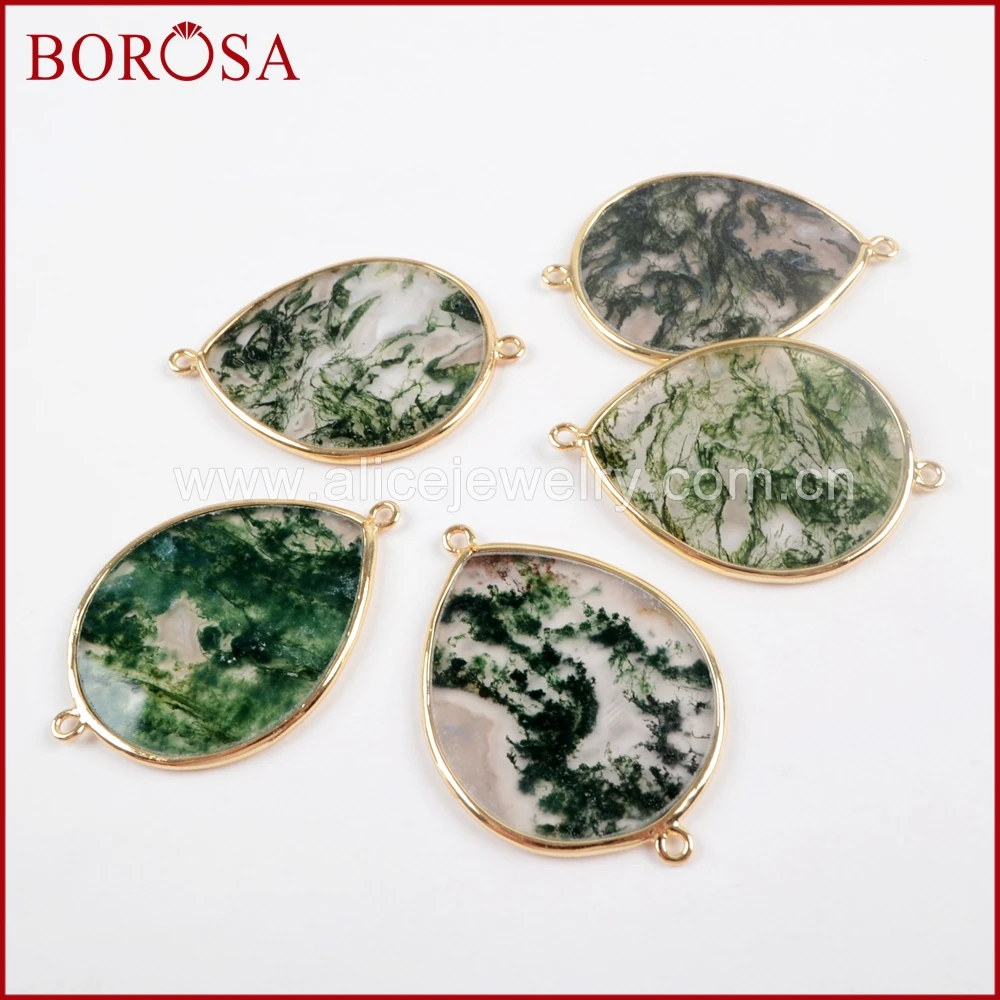 BOROSA Высокое качество 10 шт Золото Цвет падение моховые Агаты коннектор друзовый
